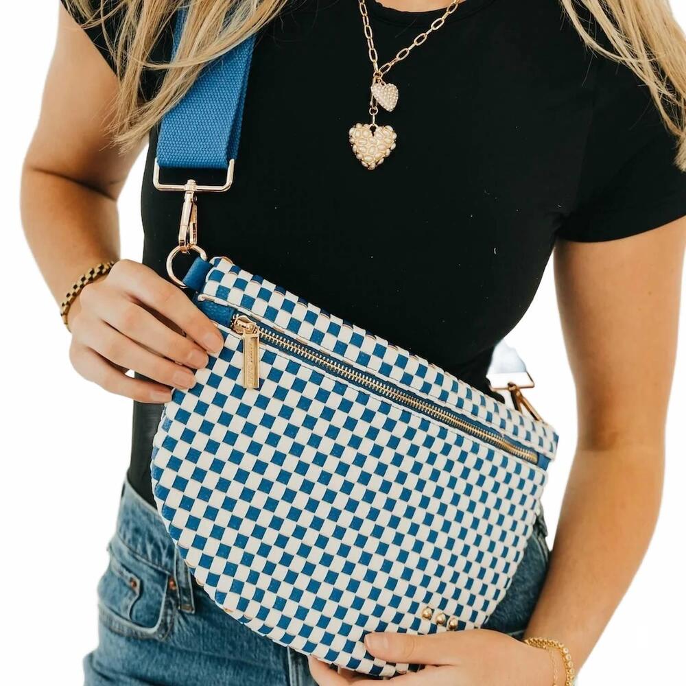 NEW PRETTY SIMPLE westlyn woven bum bag in checkered royal blue